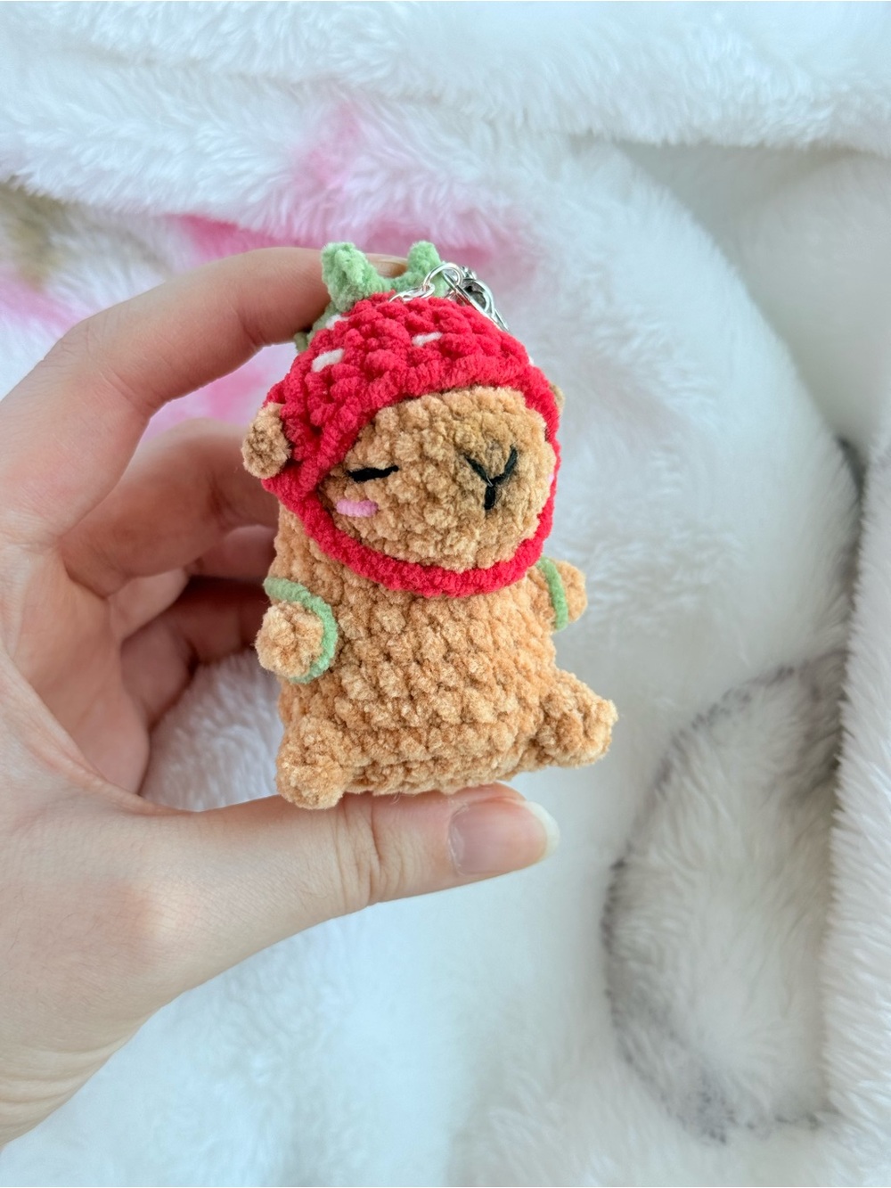 Crochet Capbara with Strawberry Hat Keychain